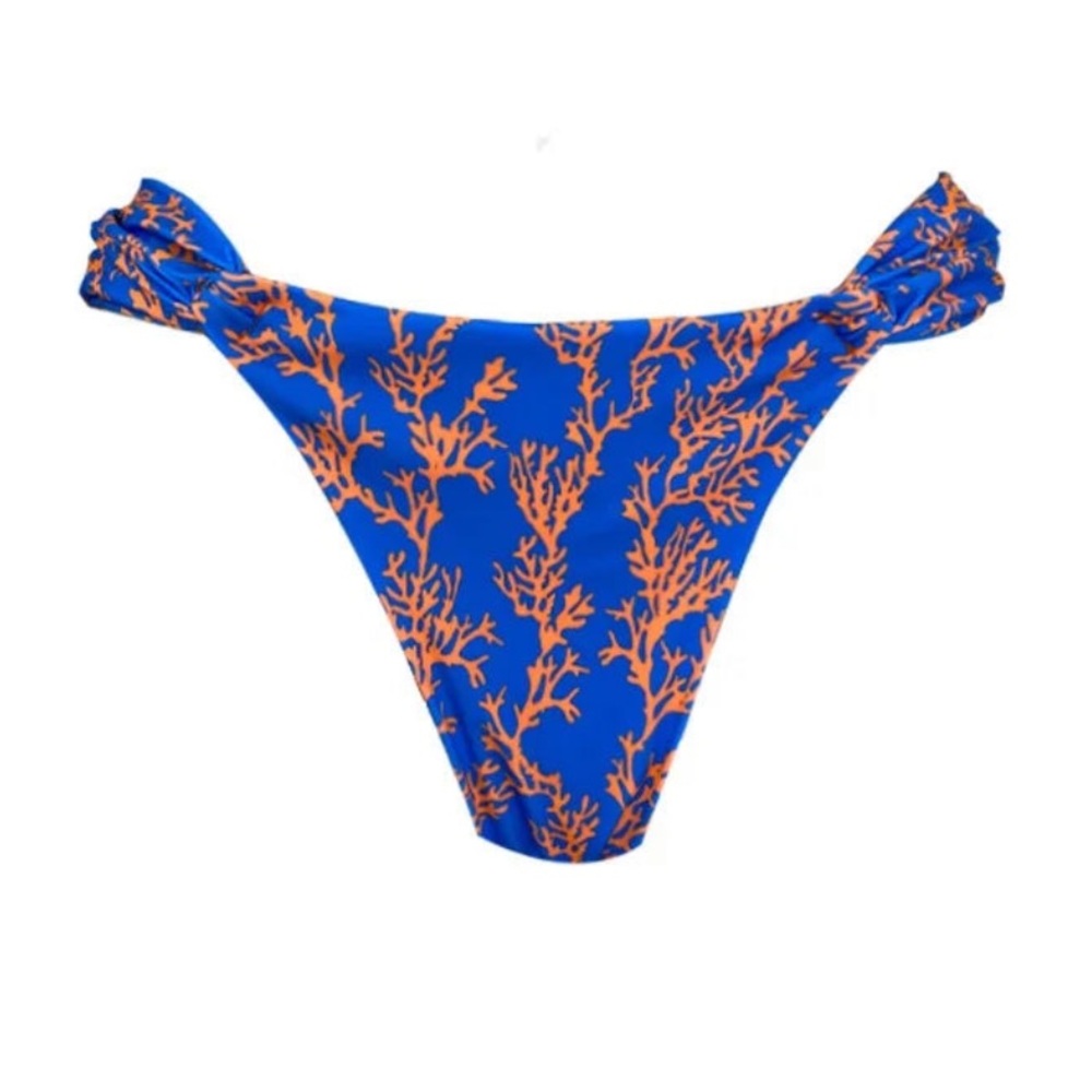 Blue Orange Sea Coral Brazilian Classic Side Scrunch Bikini Bottom